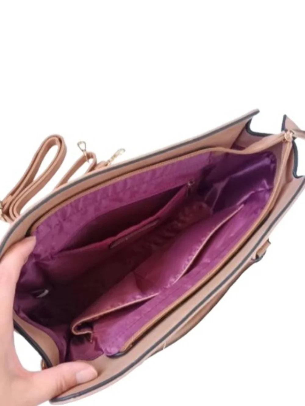 Faux Leather Large Camel Satchel Shoulder Bag | Patchwork